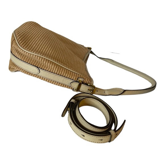 Crew Raffia Cotton Cream Leather Bag W Crossover Strap - Picture 6 of 8